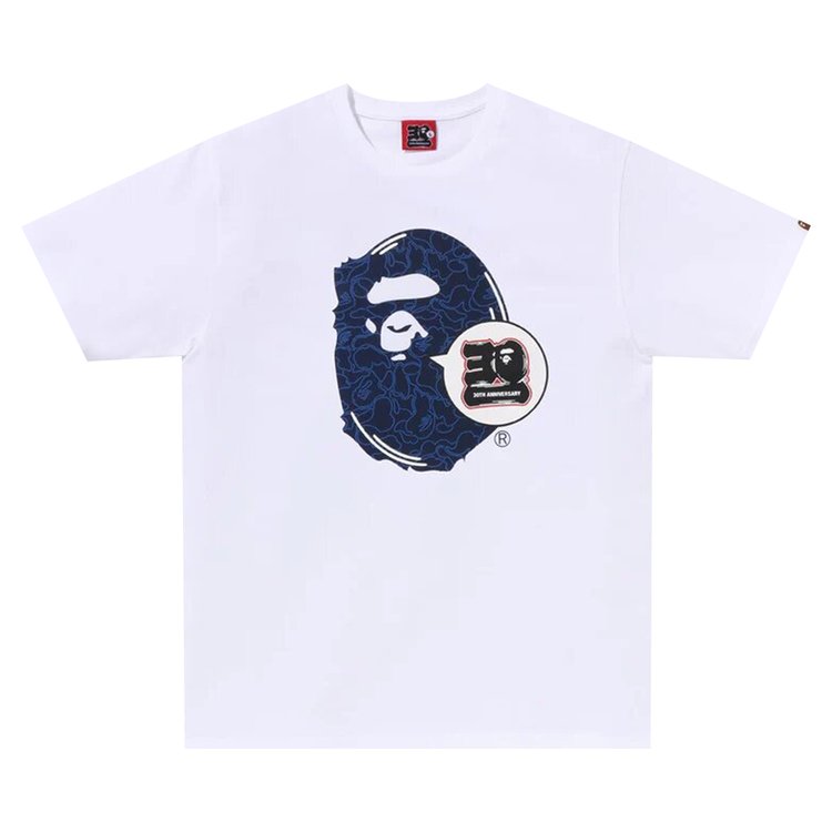 BAPE 30th Anniversary Ape Head 'White/Navy' T-Shirt, White