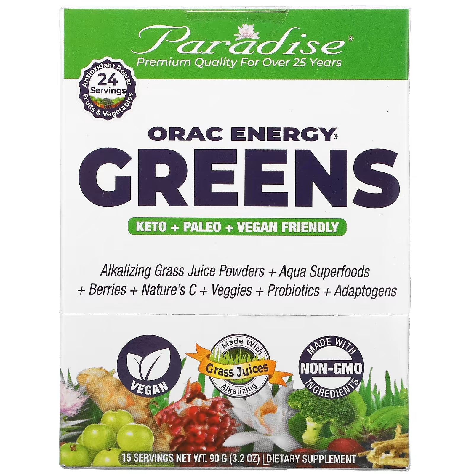 مكمل غذائي Paradise Herbs ORAC Energy Greens، 15 كيسًا، 6 جرام لكل كيس