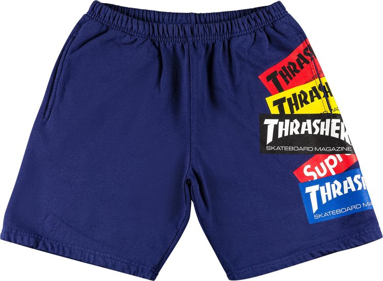 Supreme x Thrasher Multi Logo Sweatshort Washed Navy, Blue