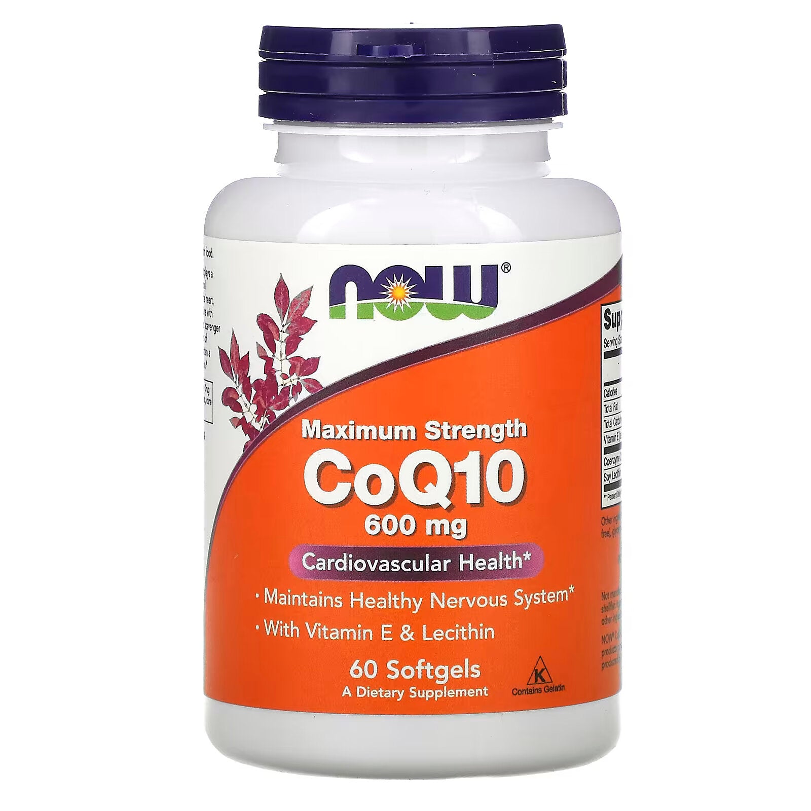 CoQ10 مع فيتامين E والليسيثين NOW Foods 600 مجم، 60 كبسولة