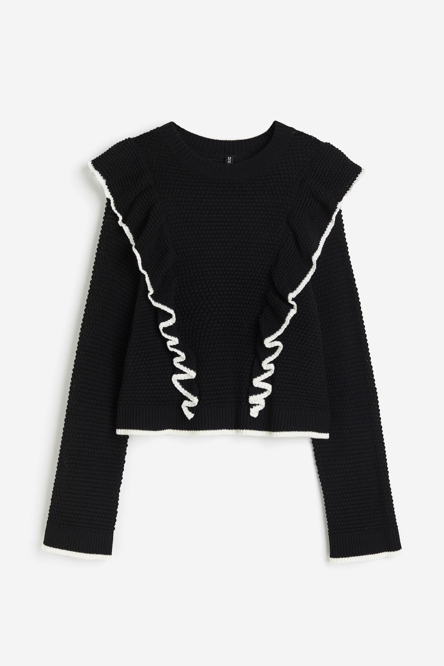 H&M Ruffle Trimmed Textured Sweater, black