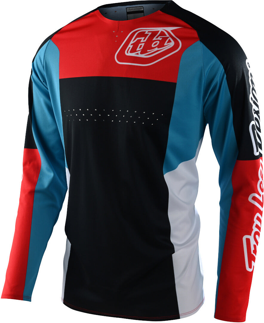 قميص Troy Lee Designs SE Pro Quattro Motocross، أسود وأحمر وأزرق