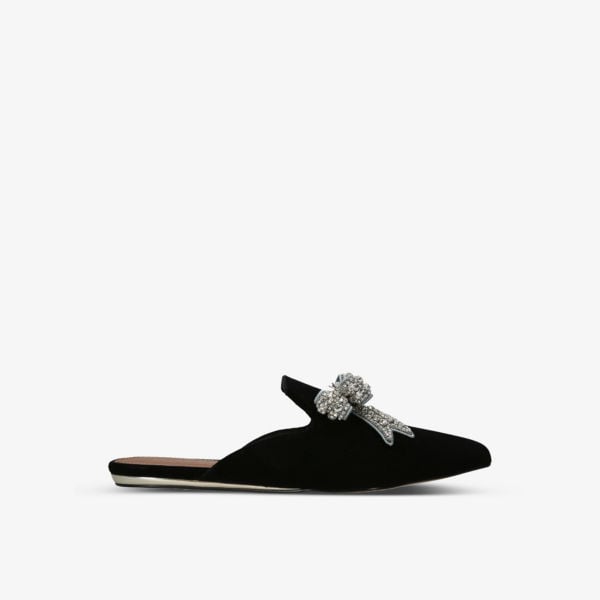 Olive Bow Velvet Flats crystal embellished Kurt Geiger London, black