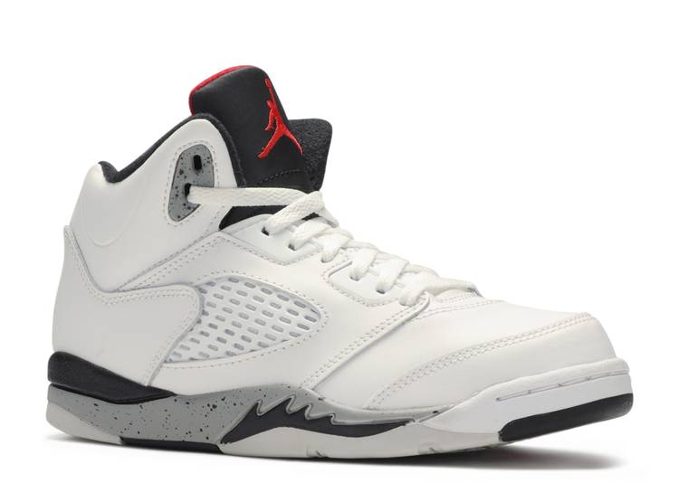 حذاء رياضي AIR JORDAN 5 RETRO PS 'WHITE CEMENT'، باللون الأبيض