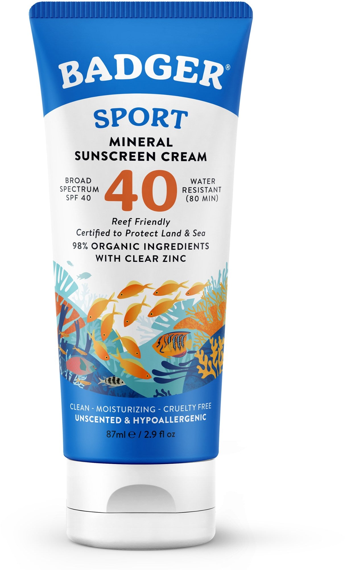 SPF 40 Protect Land & Sea Clear Zinc Sunscreen Tube - 2 9 fl.  ounce Badger