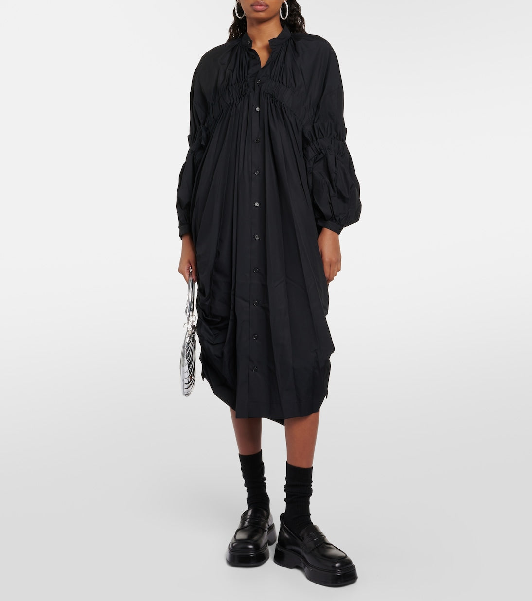 Noir Kei Ninomiya Cotton Draped Midi Dress, Black