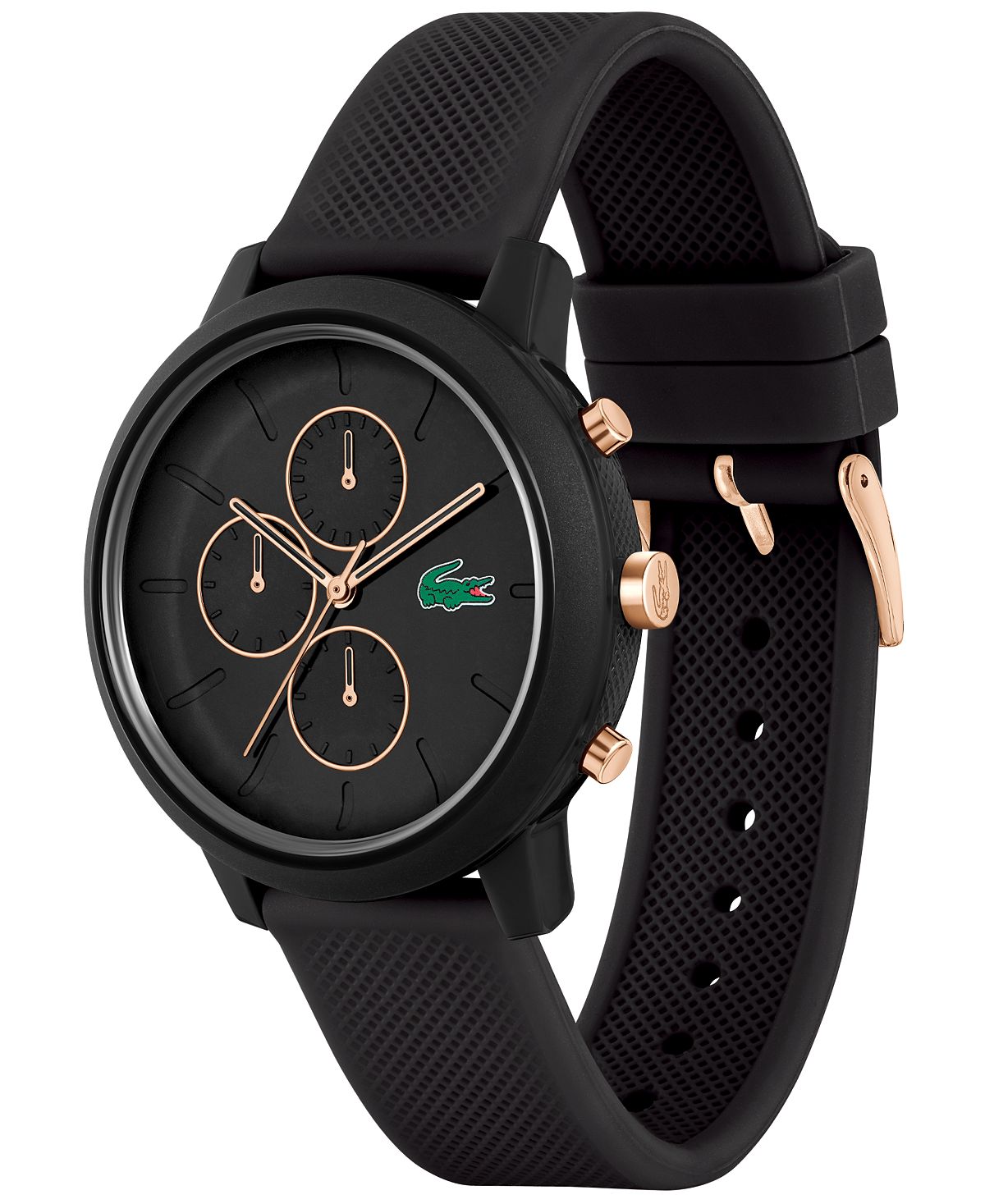 Men. L 12.12. Chrono watch, black silicone strap, 43 mm Lacoste