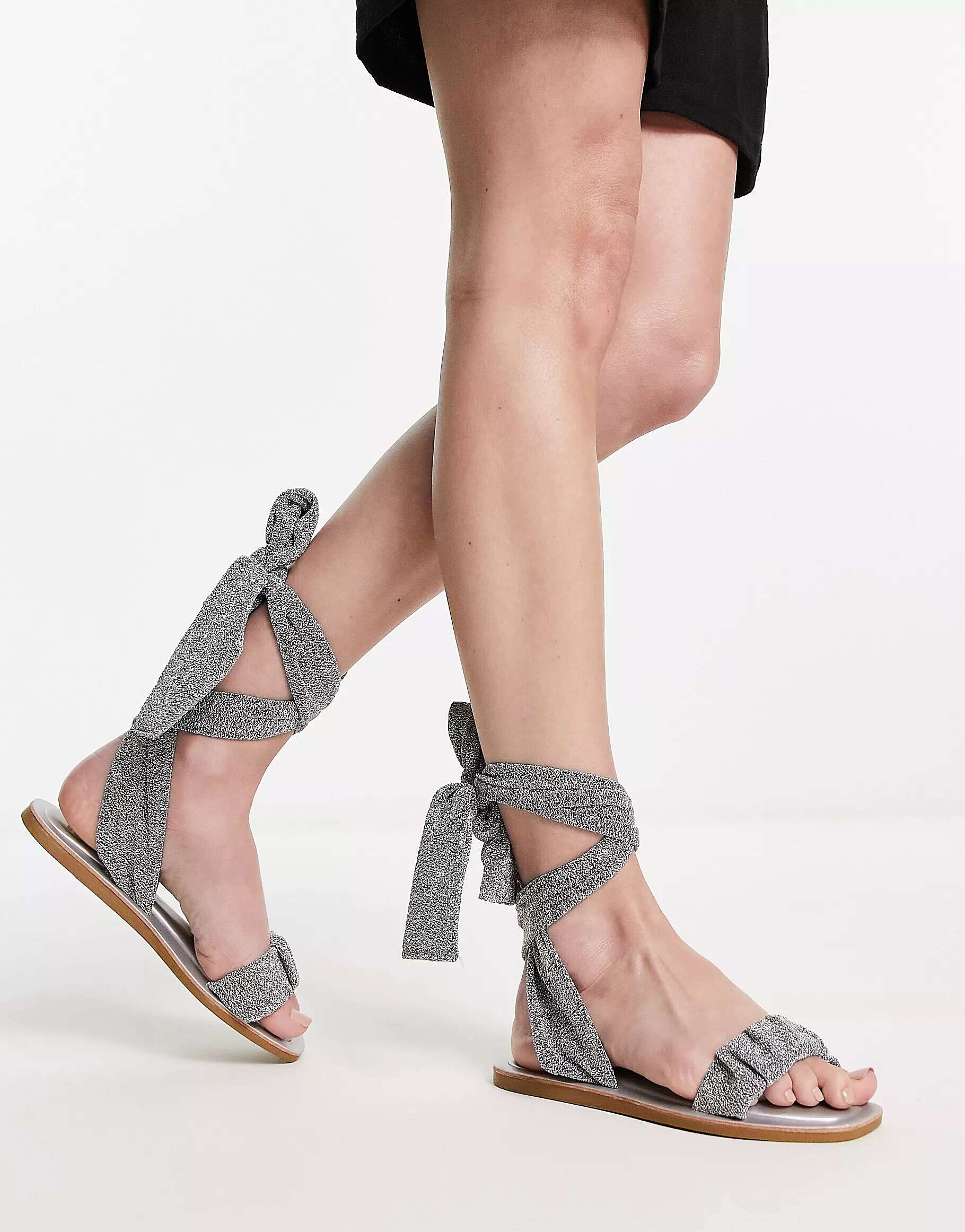 South Beach Silver Metallic Wrap Sandals