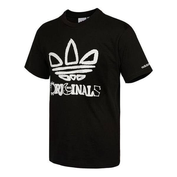 تي شيرت adidas originals Trefo Graffiti Logo Printed Sports بأكمام قصيرة أسود، أسود