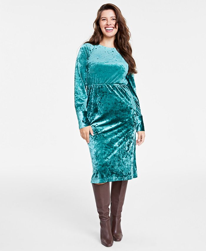 Women's crushed velvet midi dress On 34th, green