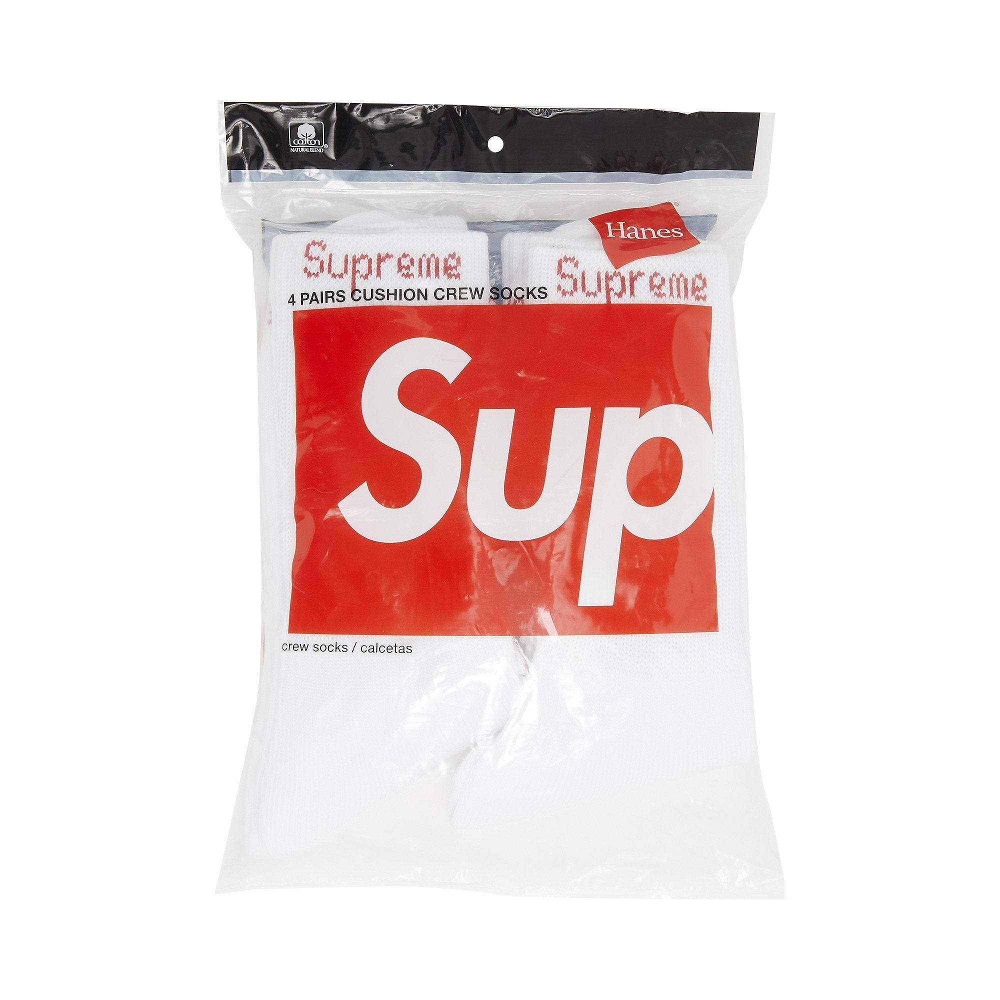 جوارب Supreme x Hanes Crew (4 قطع)، باللون الأبيض