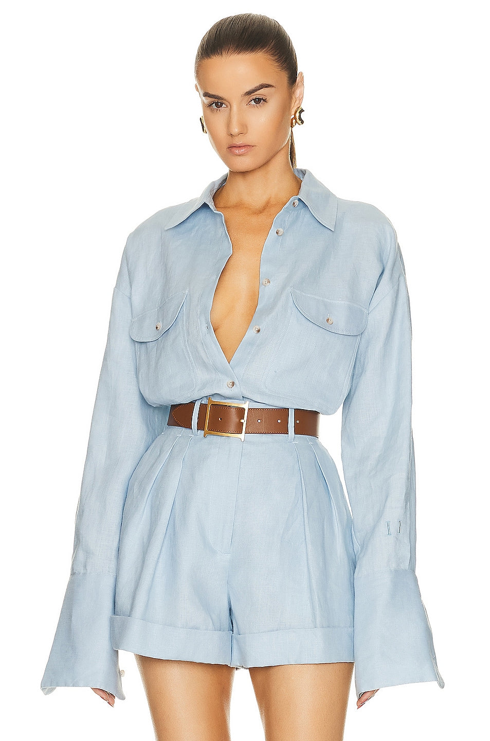 Helsa Linen Button Down Shirt, Chambray Blue