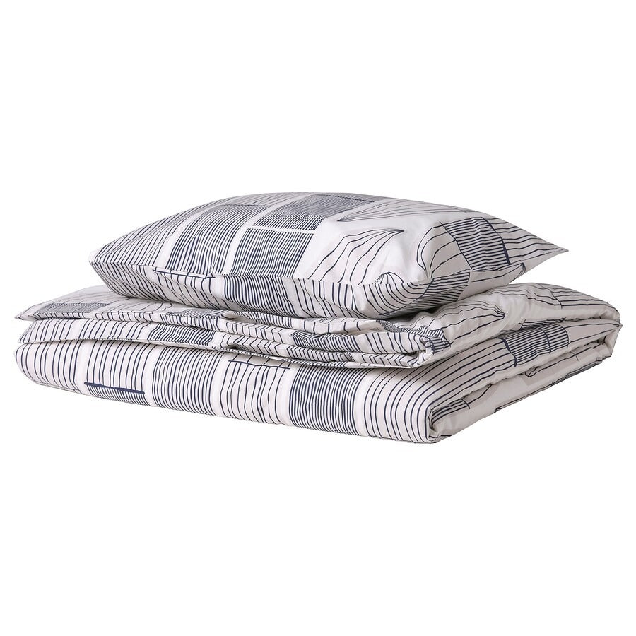 Linen set Ikea Bergkorsort Lined Sheet And 2 Pillowcases - 2 pieces, 150x200/50x60 cm, white/gray