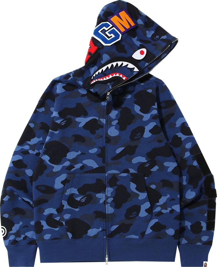 هودي بسحاب كامل قابل للفصل من BAPE Color Camo بطبعة سمكة قرش "أزرق"، أزرق