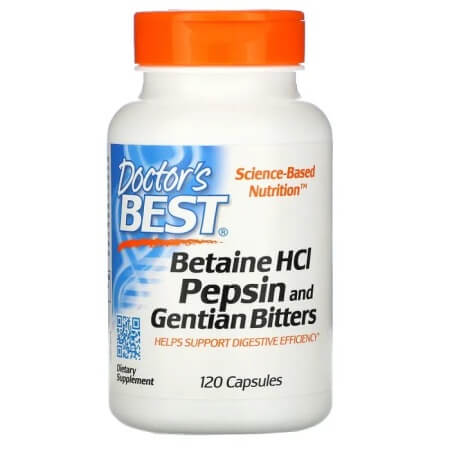 Bitters of betaine hydrochloride, pepsin and gentian, Doctor's Best, 120 capsules