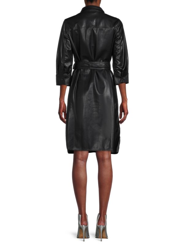 Calvin Klein Faux Leather Shirt Dress, Black