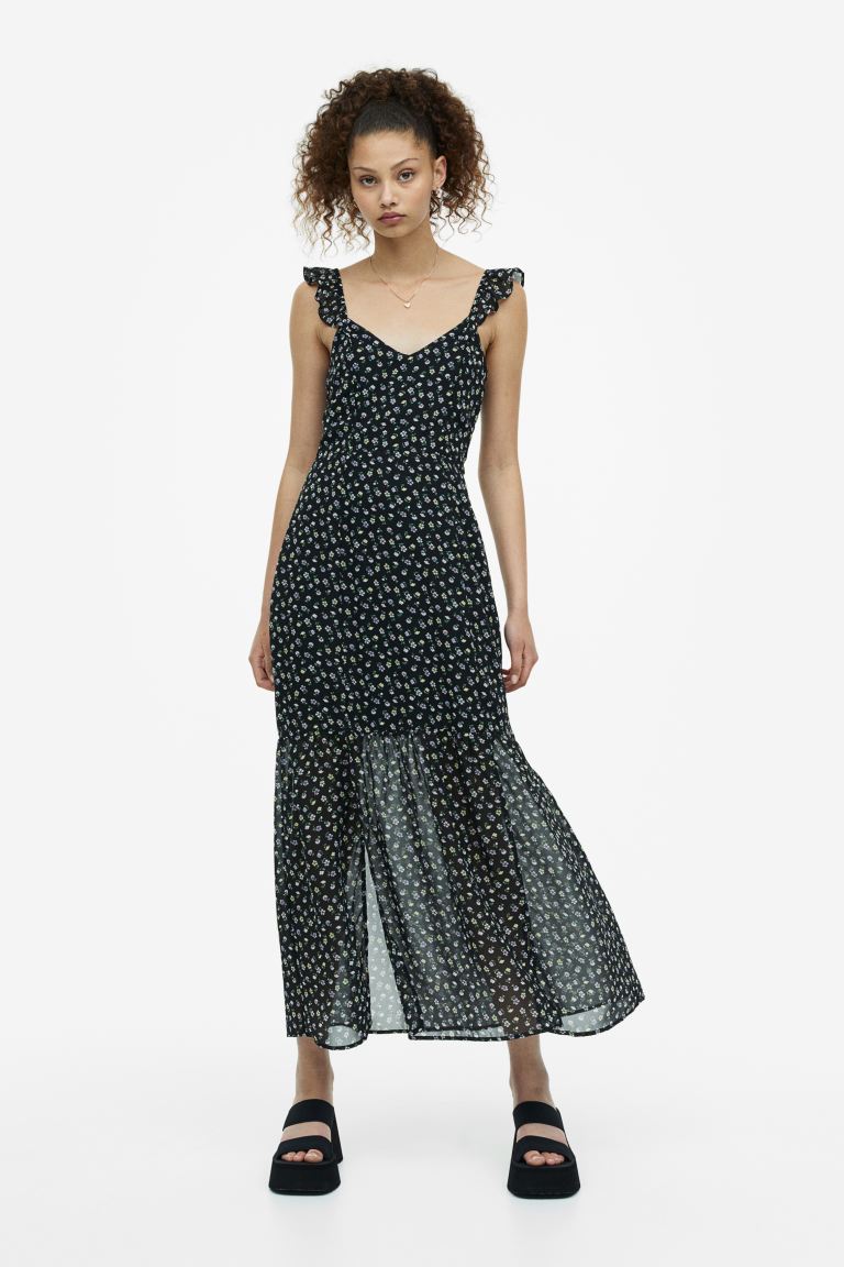 H&M Chiffon Backless Dress, Black/Floral