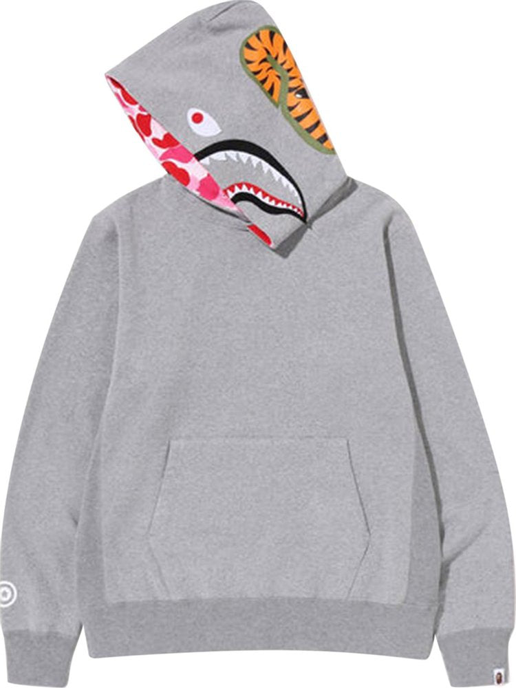 بلوزة بغطاء رأس من BAPE Shark باللون الرمادي