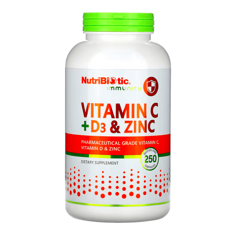 Vitamin C with Zinc and D3 NutriBiotic, 250 capsules