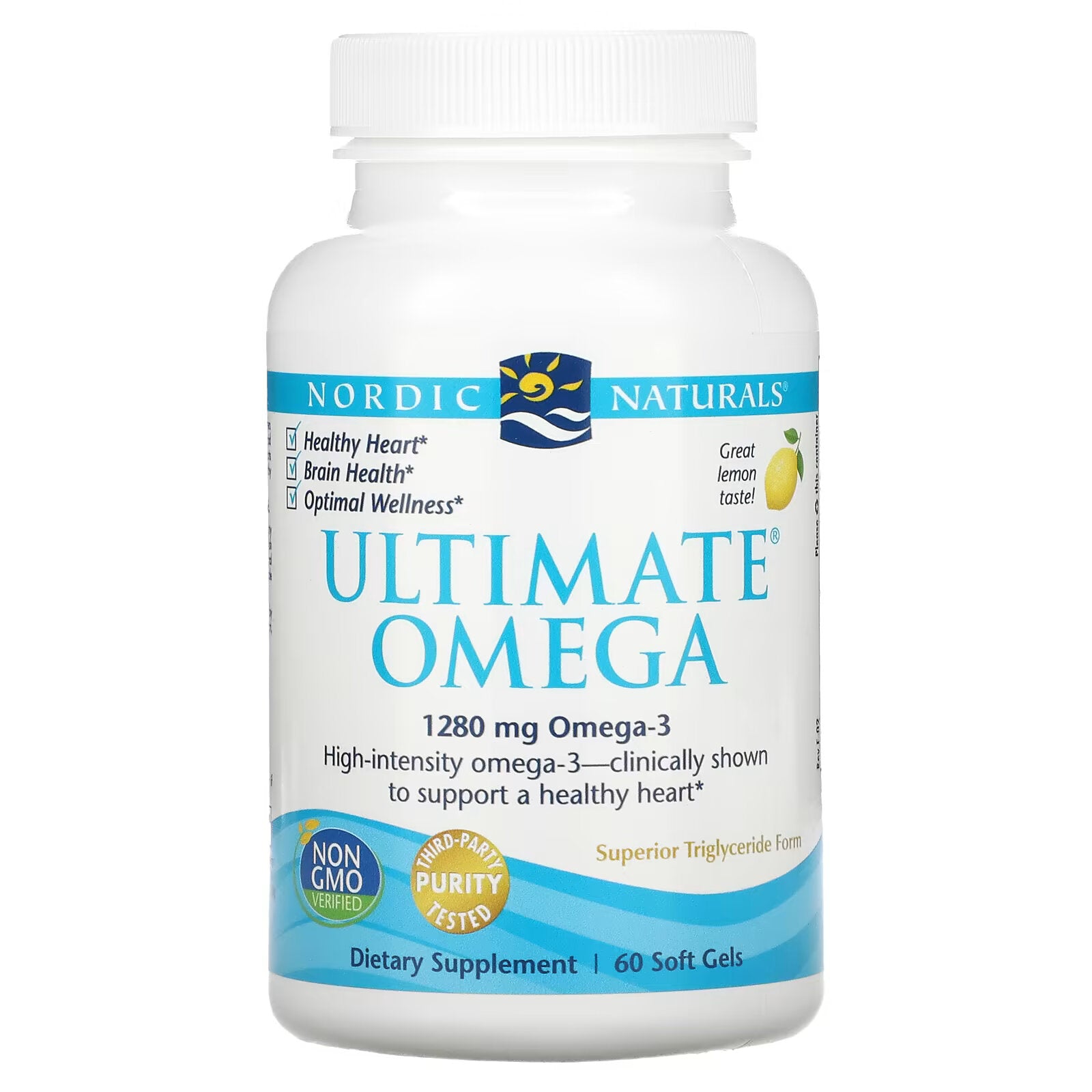 Nordic Naturals Omega-3 Fish Oil Lemon Flavor 640 mg, 60 Capsules