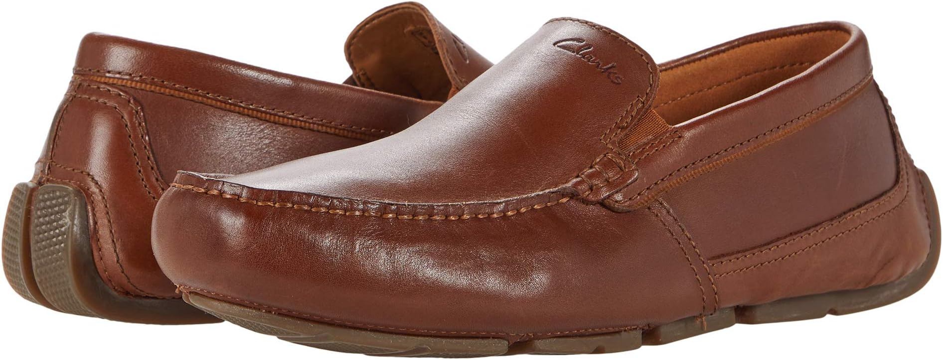 Markman Plain Clarks Loafers in Dark Tan Leather