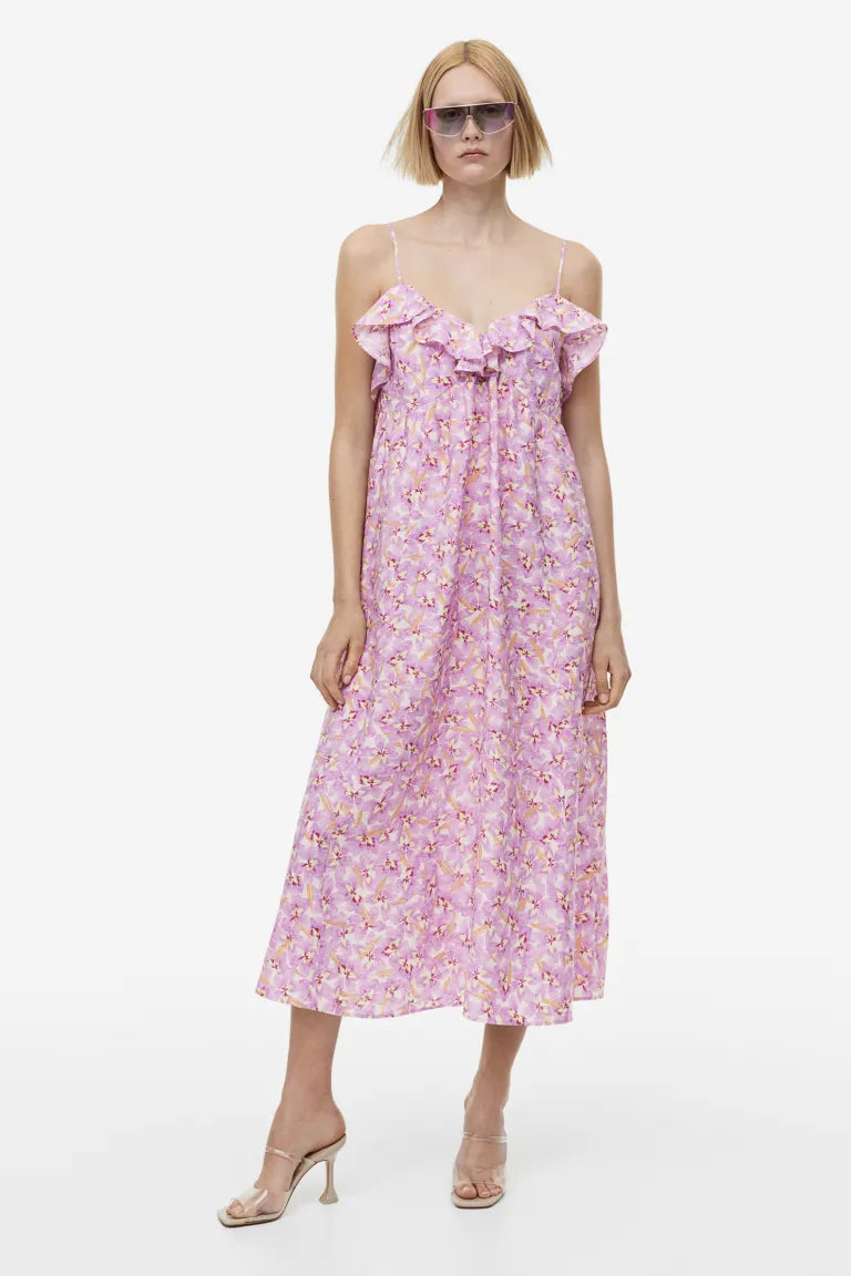 H&M Sleeveless V-Neck Dress, Light Purple/Floral