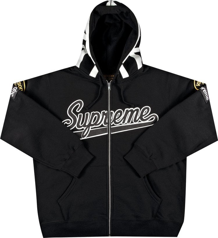 سويت شيرت Supreme x Vanson Leathers Spider Web بغطاء رأس وسحّاب - أسود