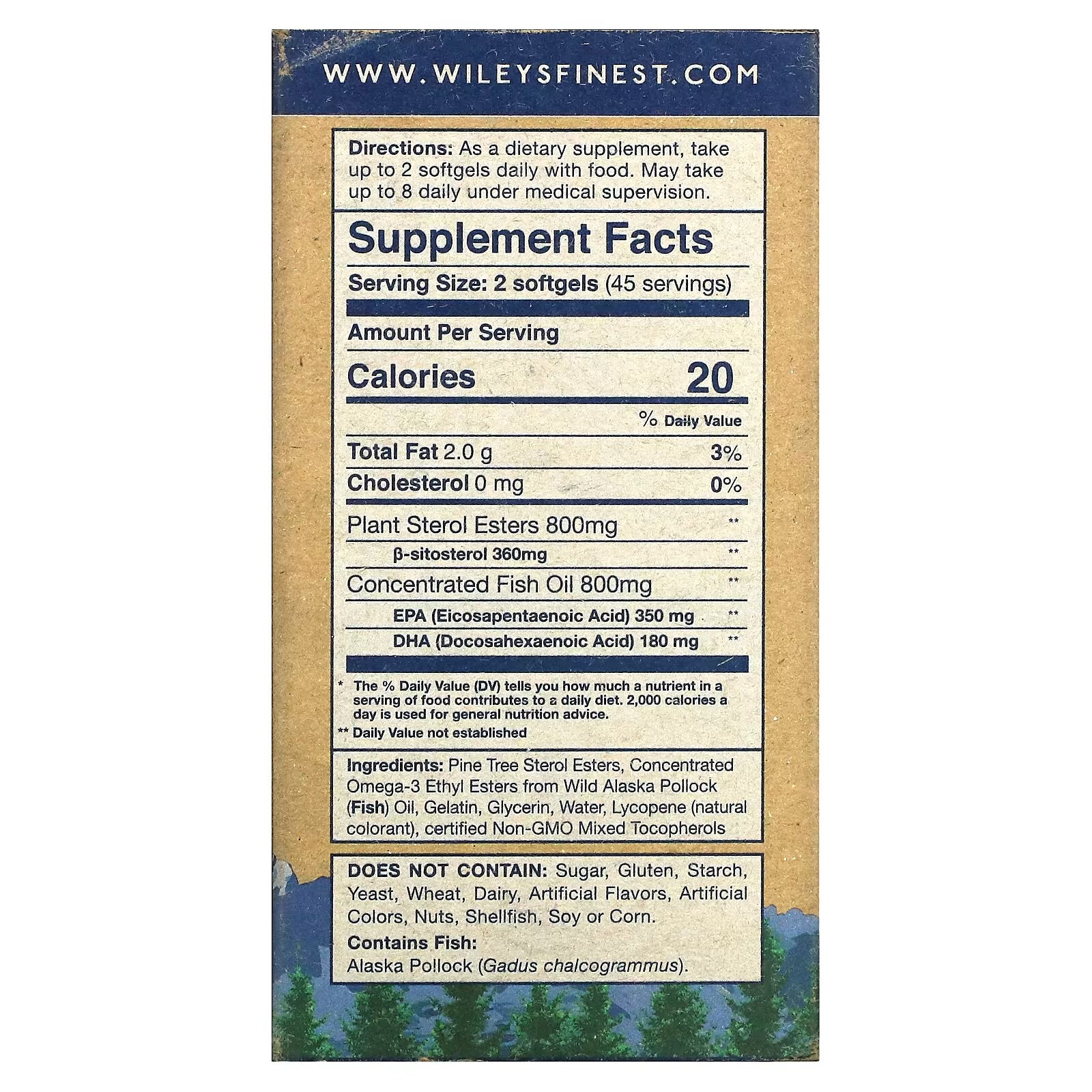 Wiley's Finest, Wild Alaskan Fish Oil, Cholesterol Support, 800 mg, 90 Capsules