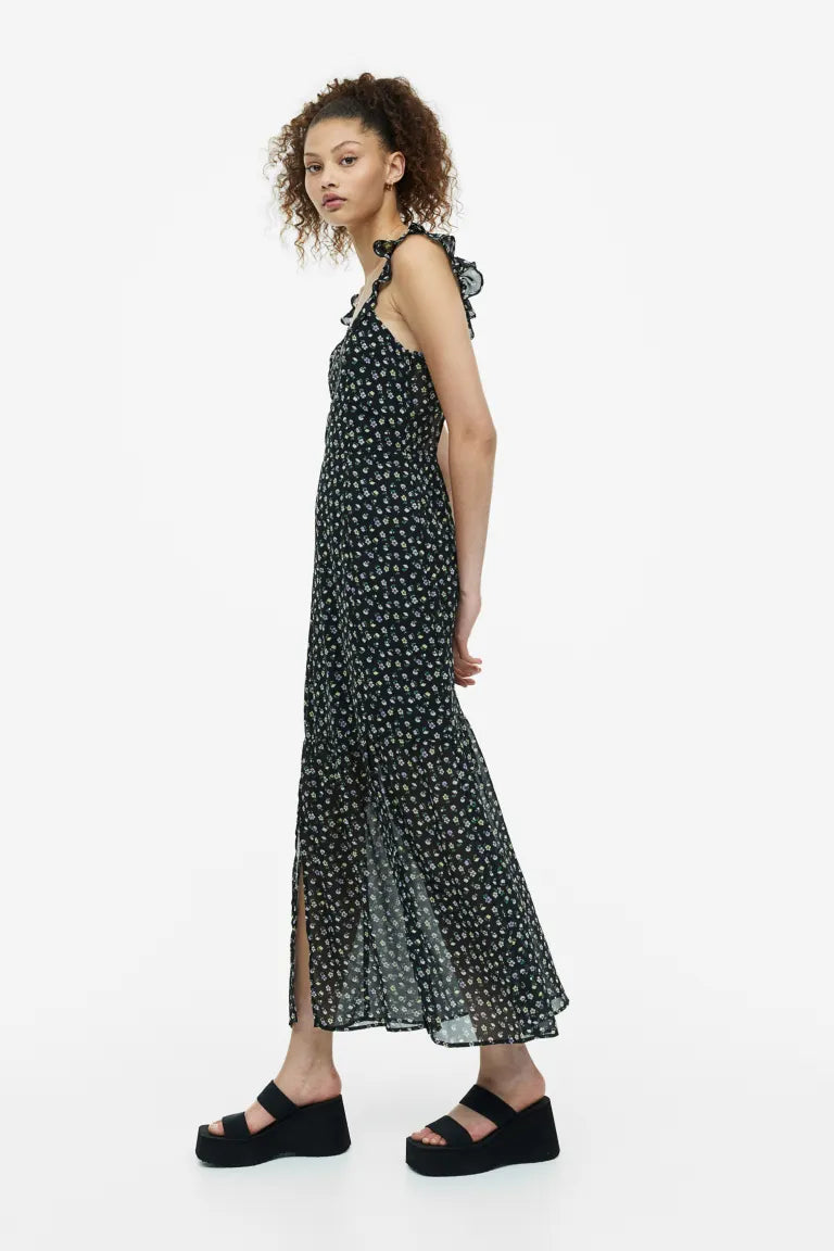 H&M Chiffon Backless Dress, Black/Floral