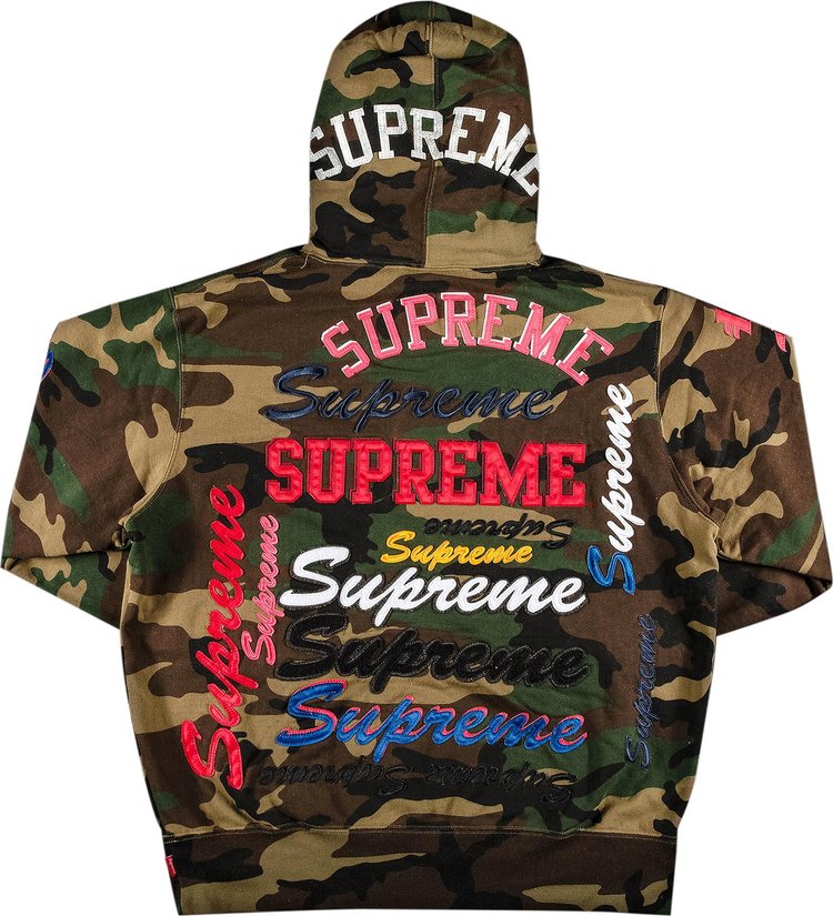 سويت شيرت Supreme Multi Logo بغطاء رأس 'Woodland Camo' متعدد الألوان