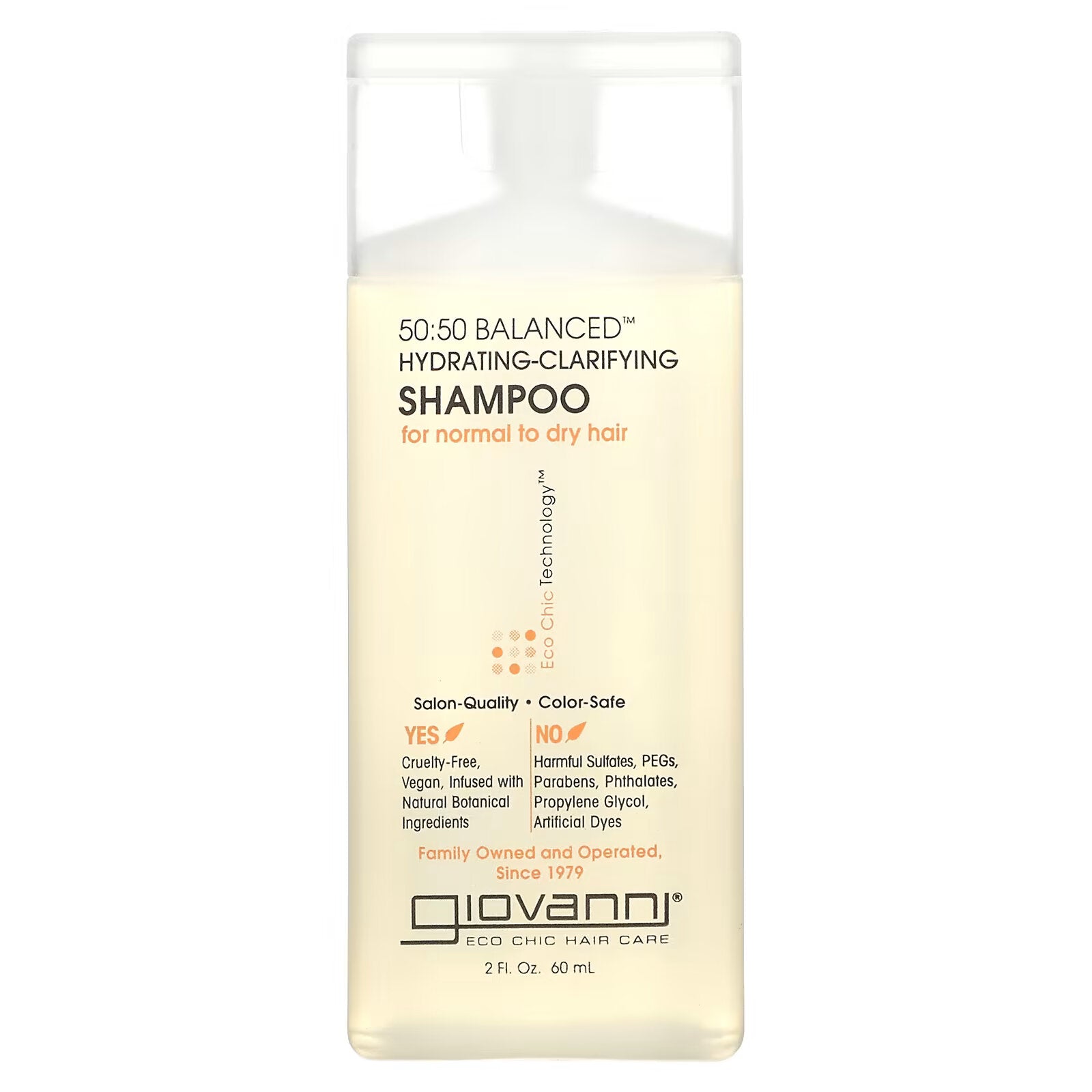 Giovanni, 50:50 Balanced, moisturizing and clarifying shampoo, for normal to dry hair, 60 ml (2 fl. ounces)