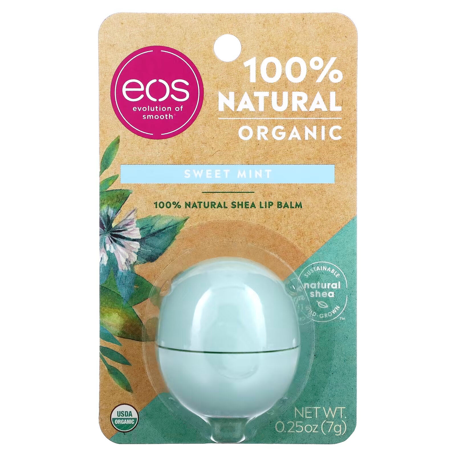 EOS, 100% Organic Natural Shea Butter Lip Balm, Peppermint, 0.25 oz (7 g)