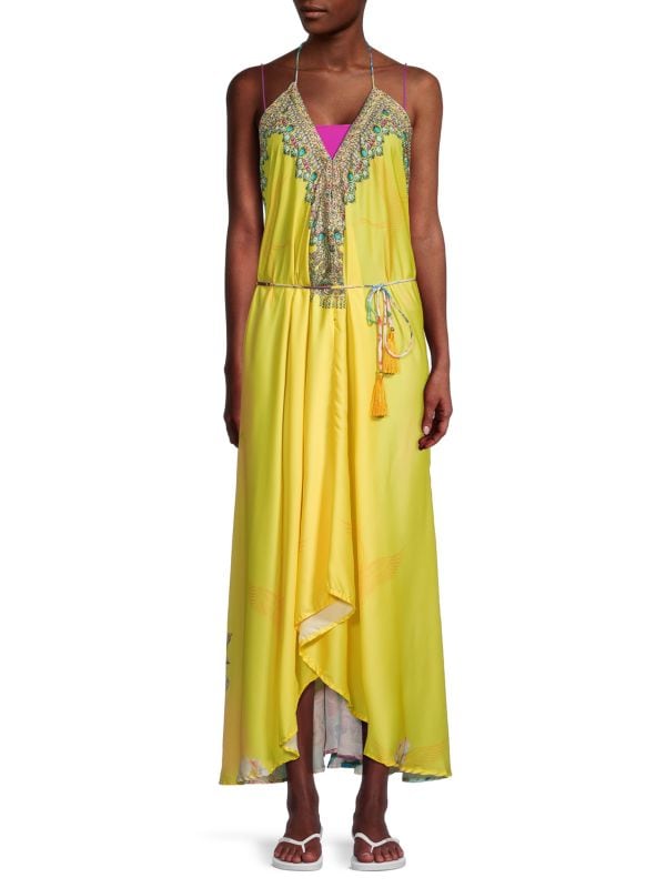 Ranee's Floral Halter Maxi Dress, Yellow