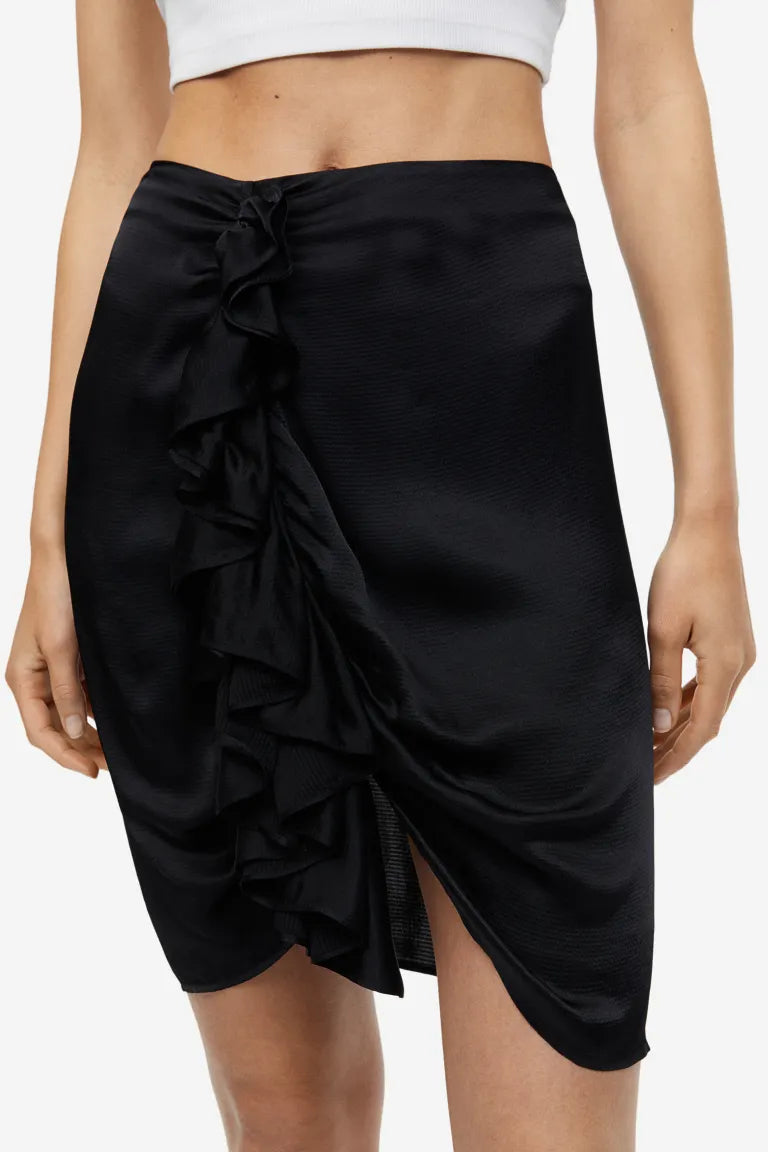 Draped skirt with ruffles H&M, black