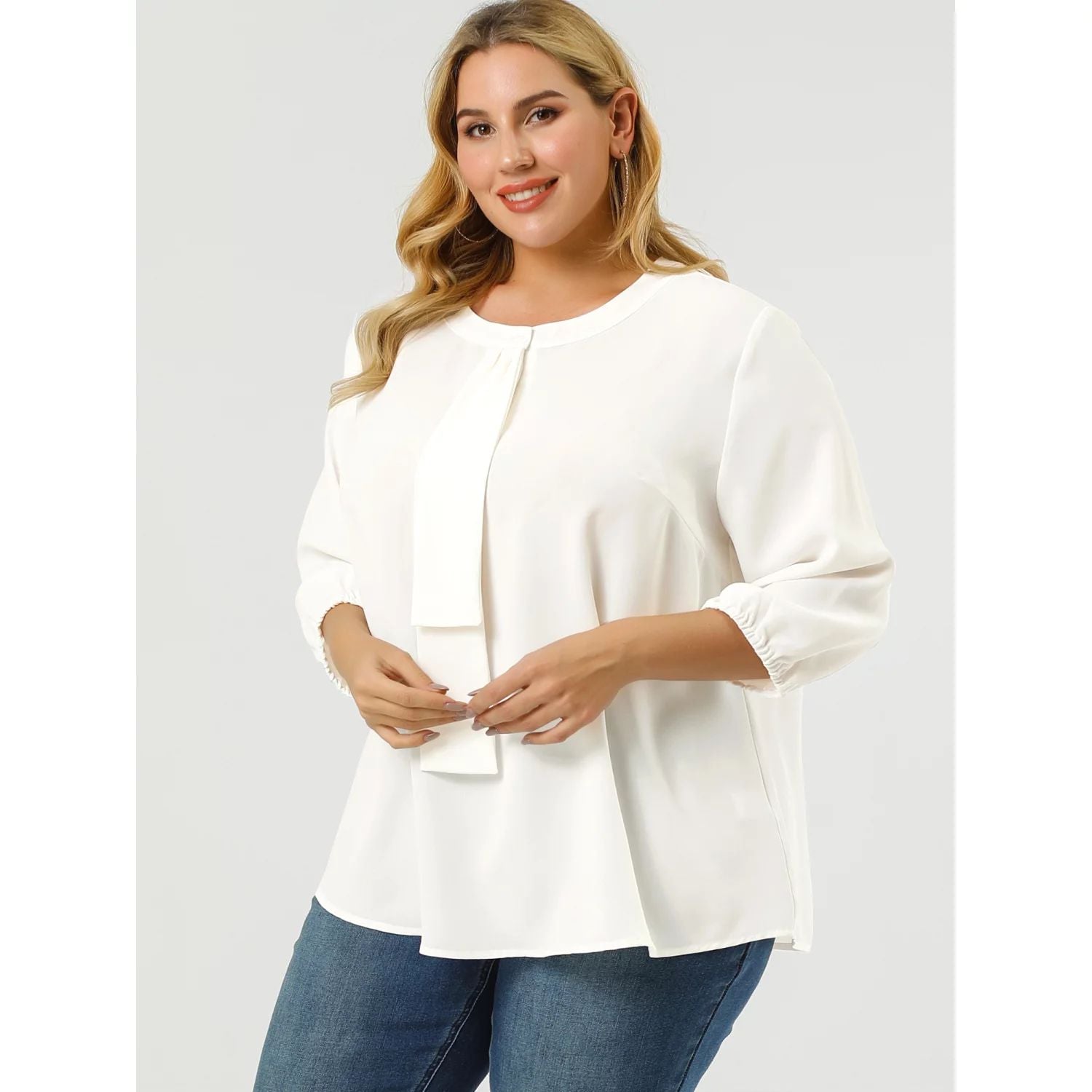 Women's business plain chiffon plus size blouse with 3/4 sleeves Agnes Orinda ,  pink