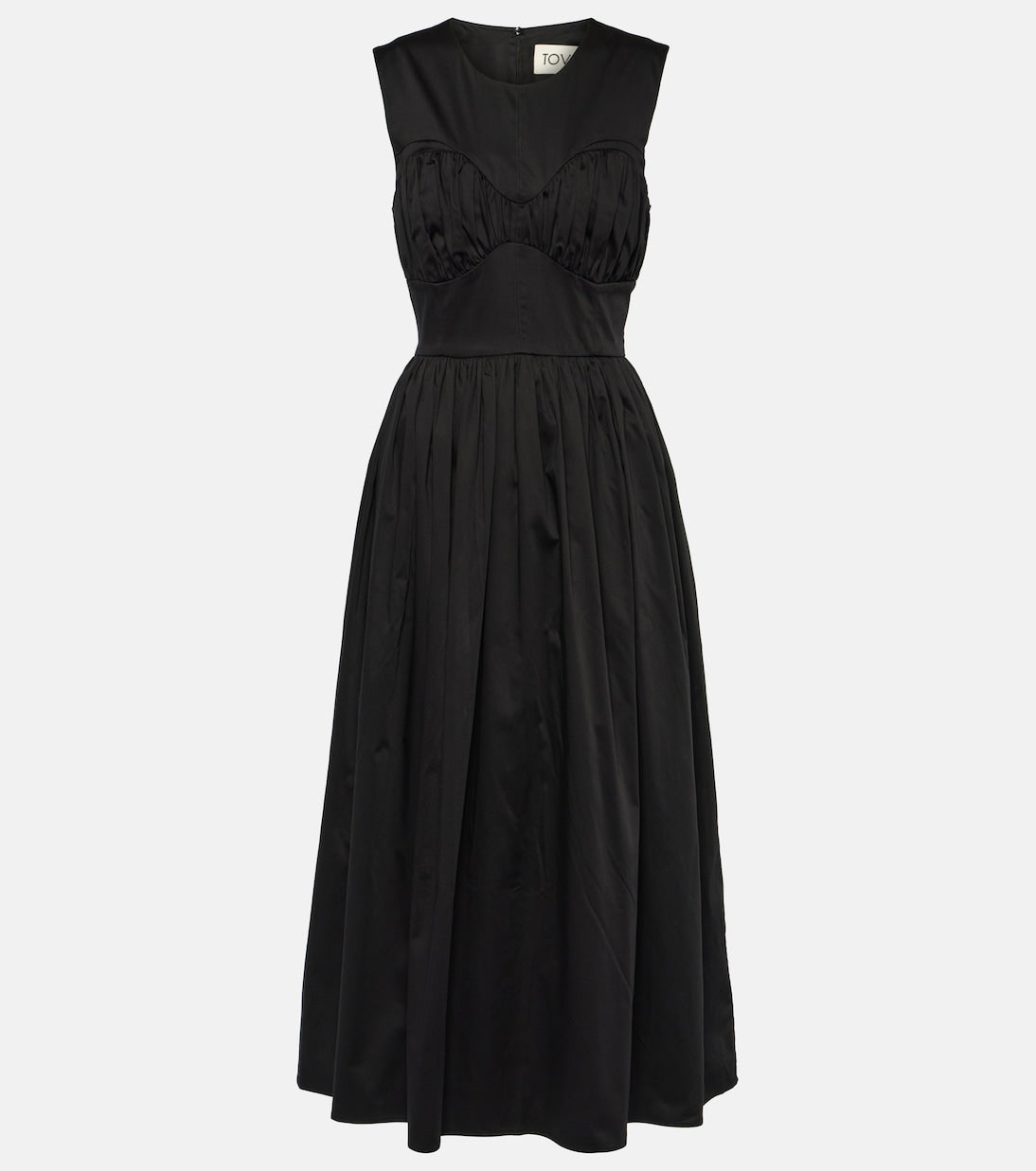 Tove ruched cotton blend delphine midi dress, black