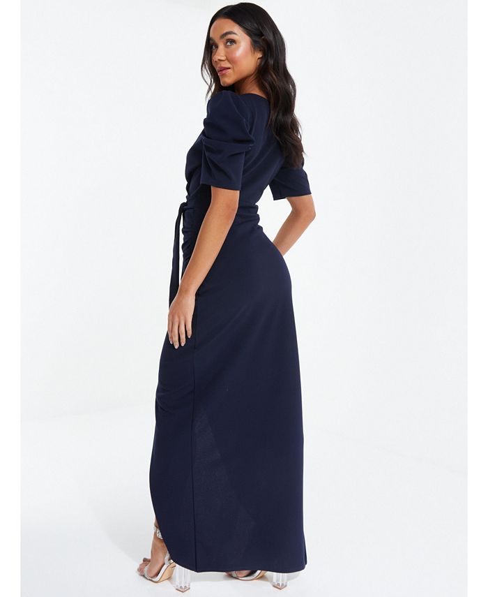 QUIZ Women's Puff Sleeve Maxi Dress, Blue