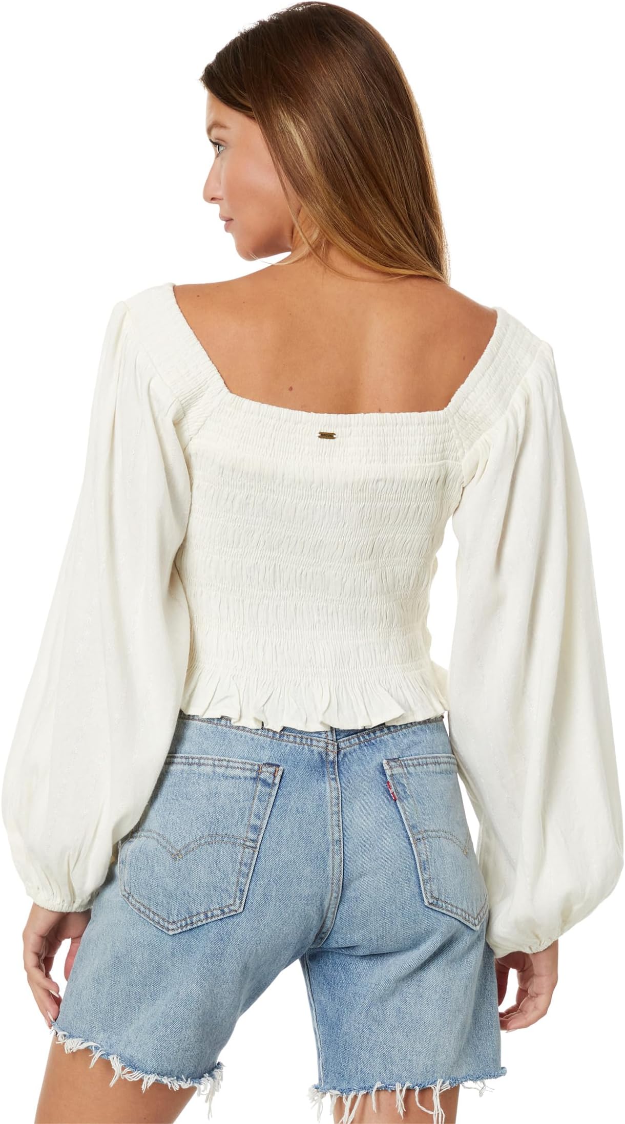 Talia Long Sleeve Rip Curl Top in Cream