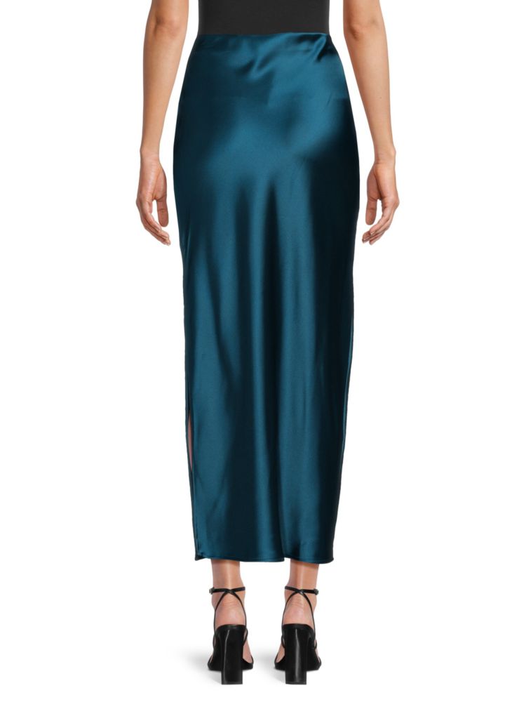 Renee C. Satin Maxi Skirt with Side Split, Burgundy