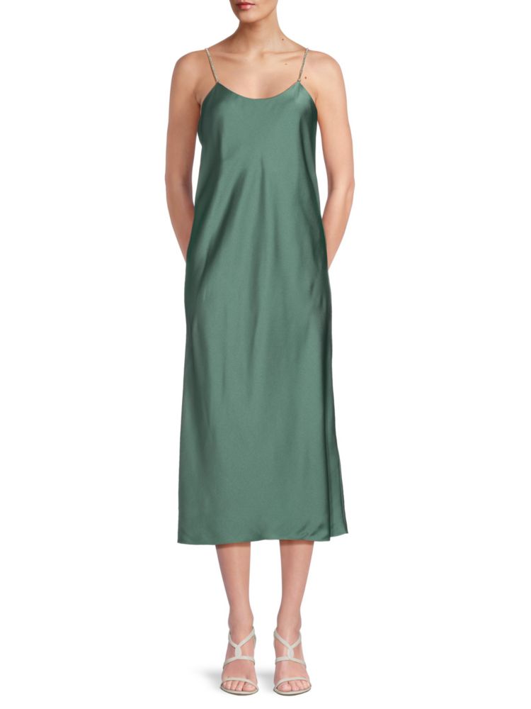 Ba&Sh embellished satin midi slip dress, green