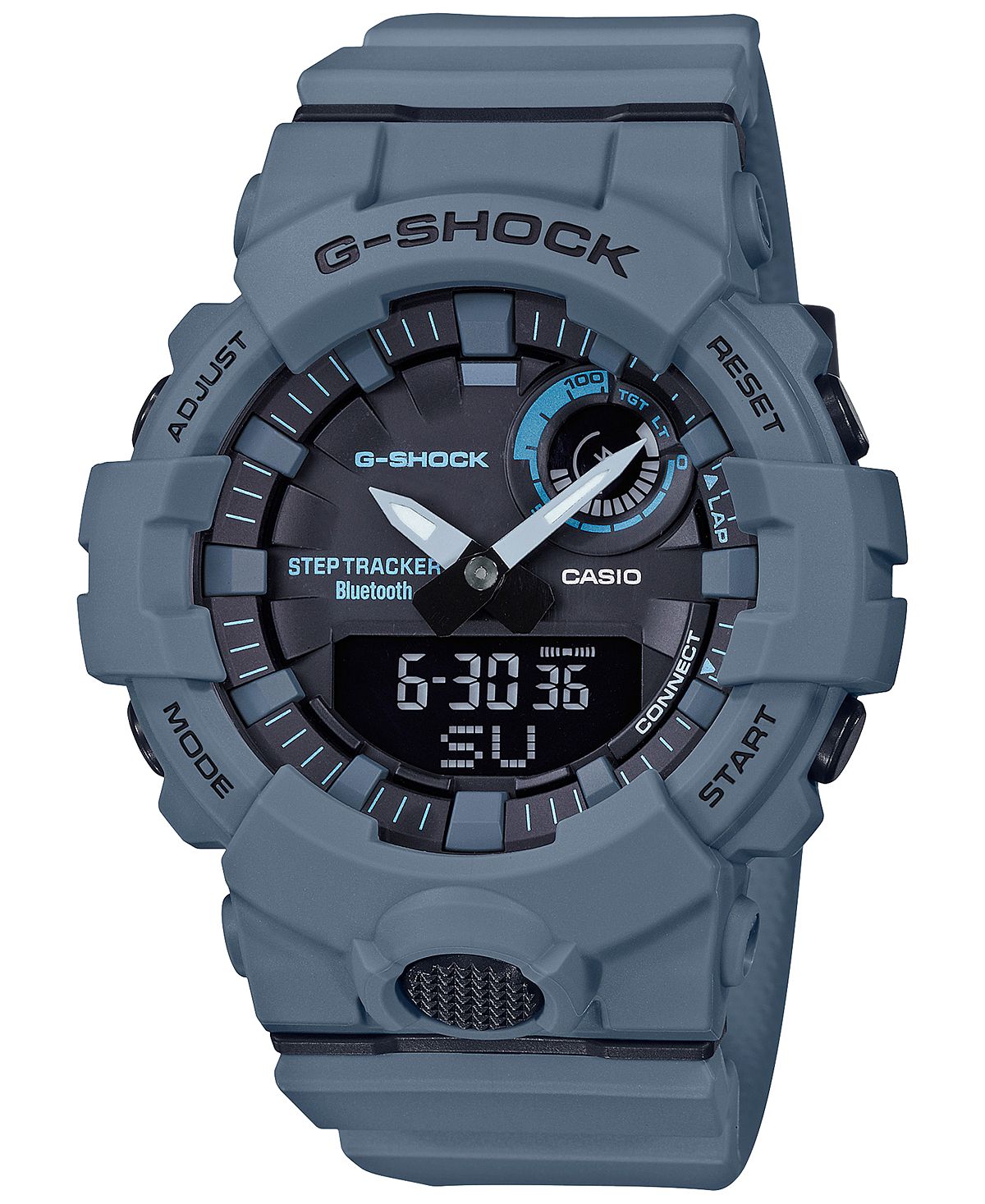 Men's analog digital watch with pedometer, gray-blue, with polymer strap 48.6mm G-Shock