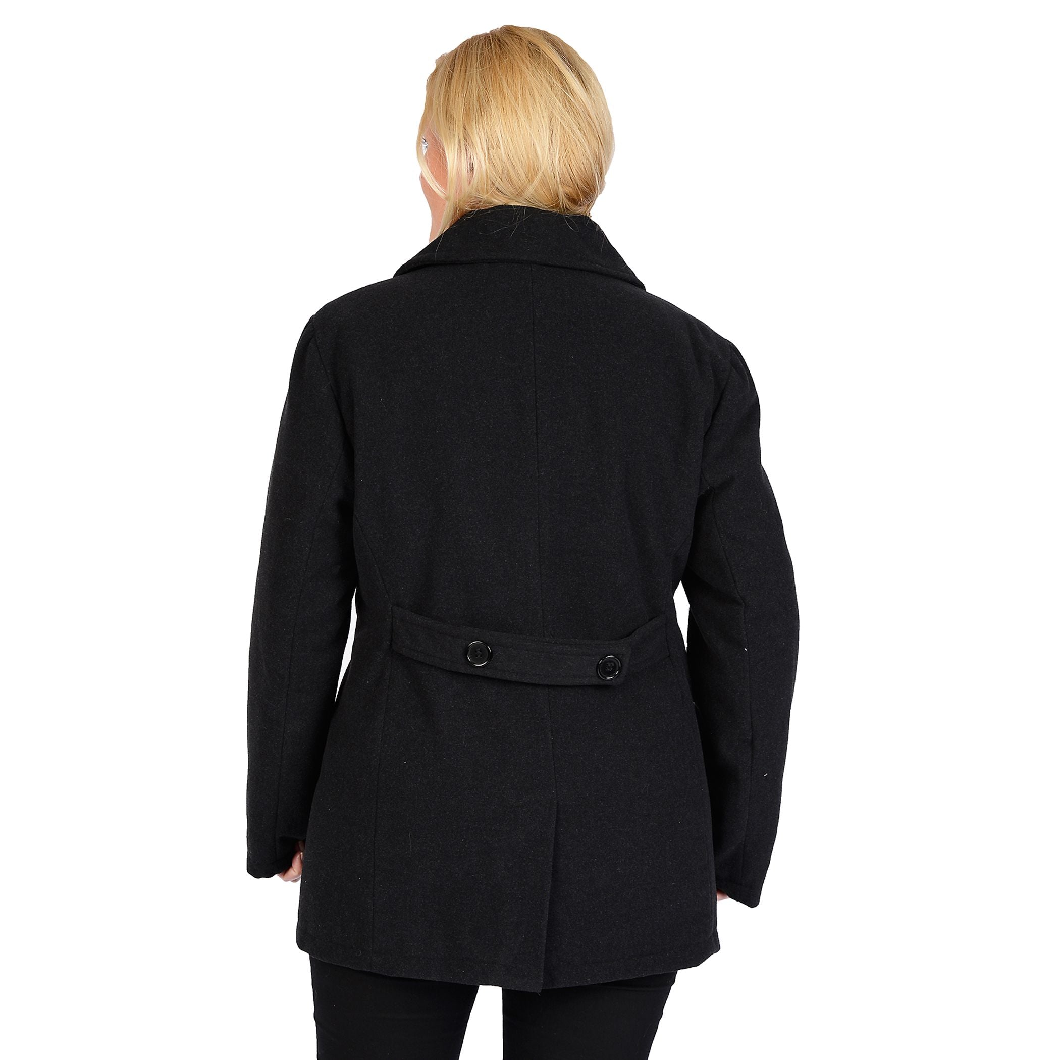 Plus Size Excelled Solid Pea Coat Excelled, Black