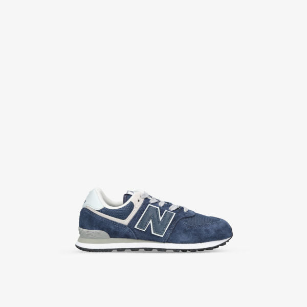 574 Evergreen New Balance Logo Embossed Suede Low Top Sneakers, Navy