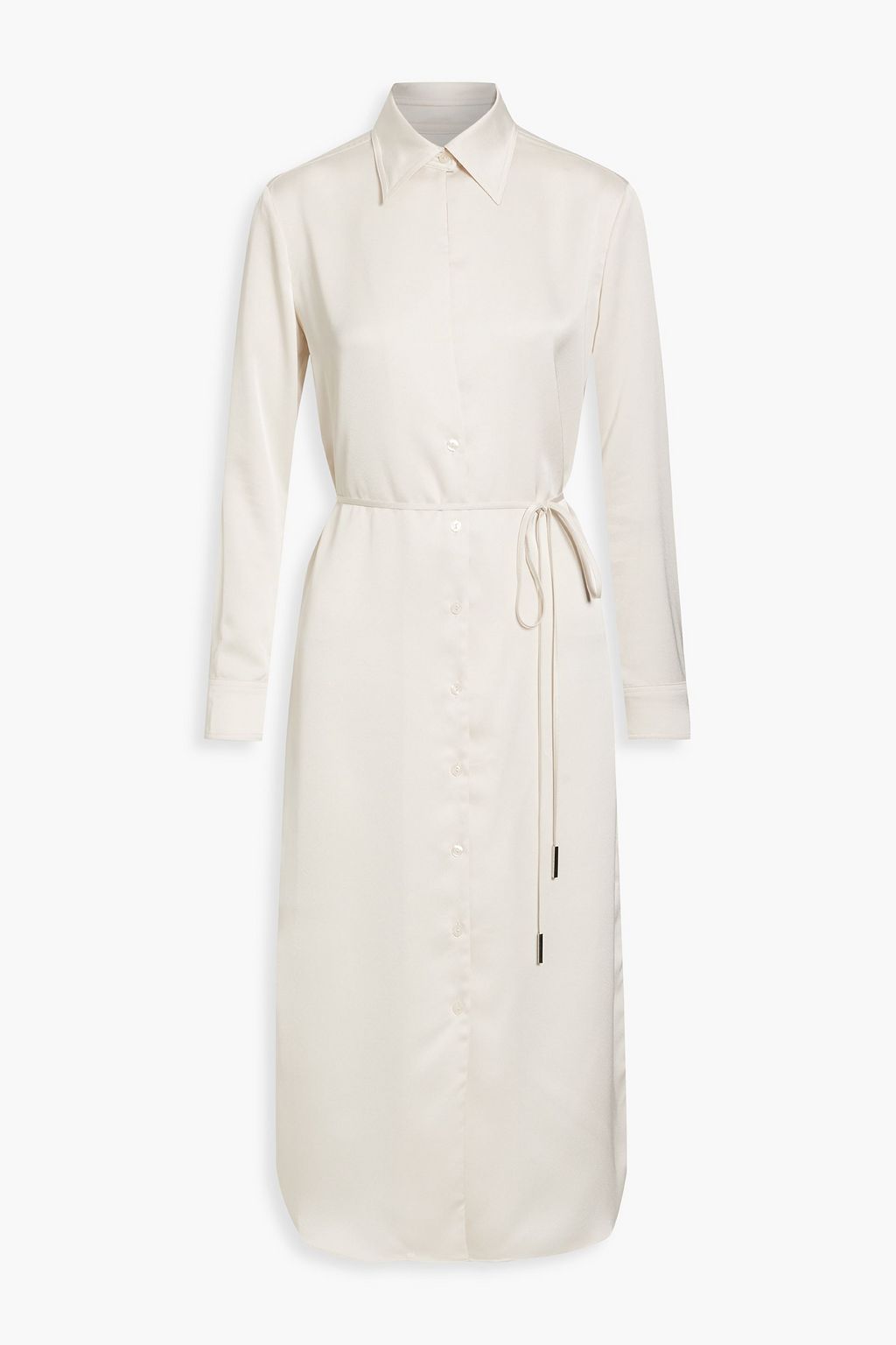 Satin crepe midi shirt dress with belt HALSTON, cream