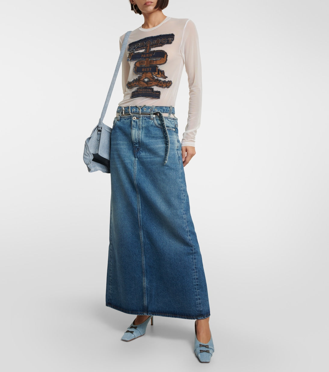 Denim maxi skirt with y-shaped belt Y/Project, blue