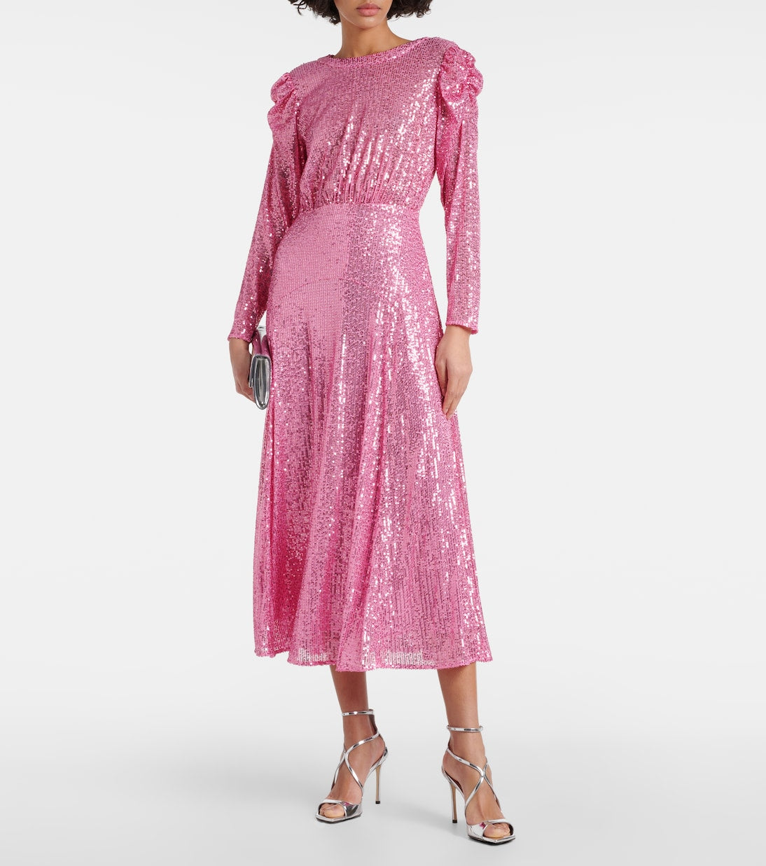 Rixo cherry sequin midi dress, pink