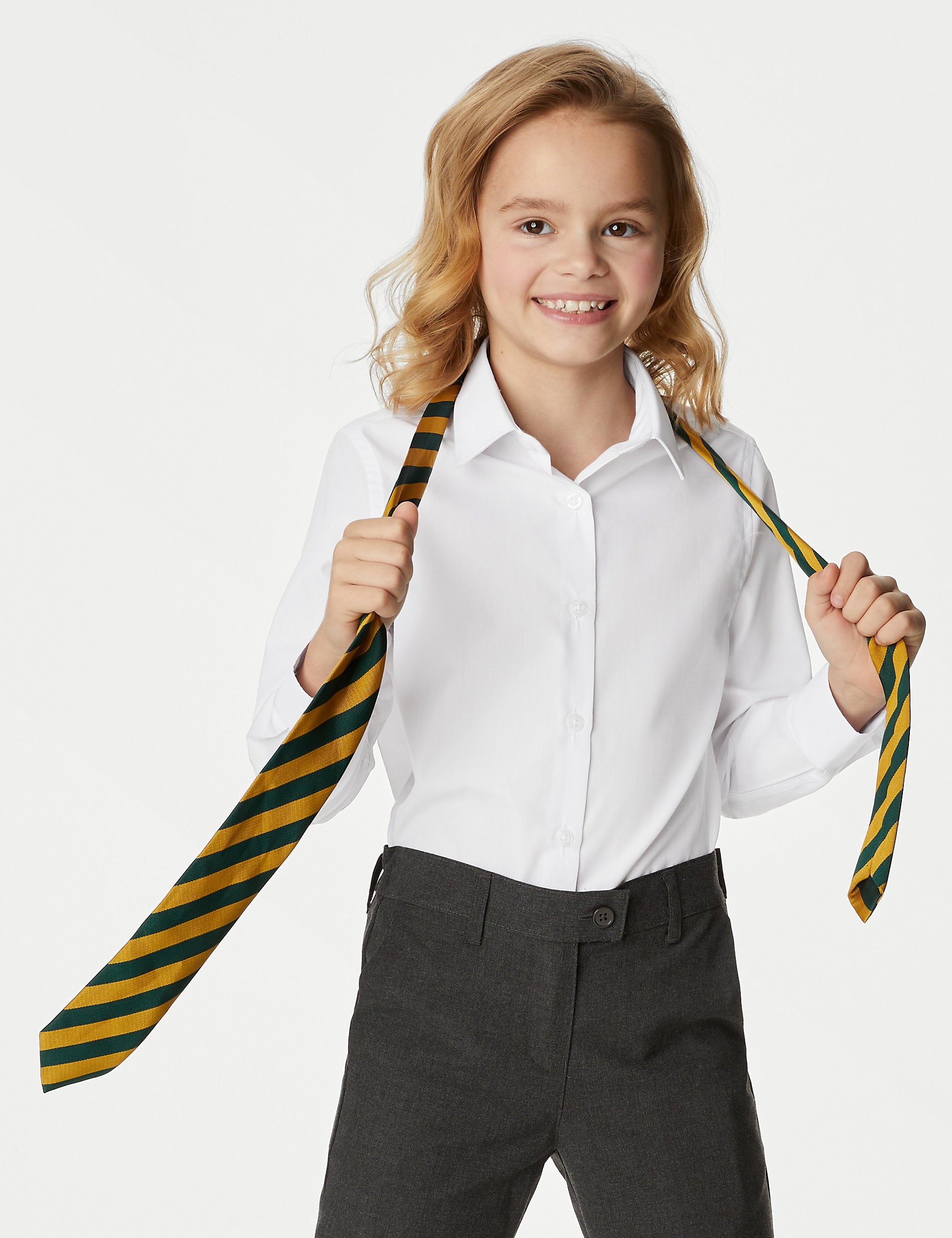 3 pairs of oversized school shirts for girls (4-18 years old) easy to iron Marks & Spencer, white