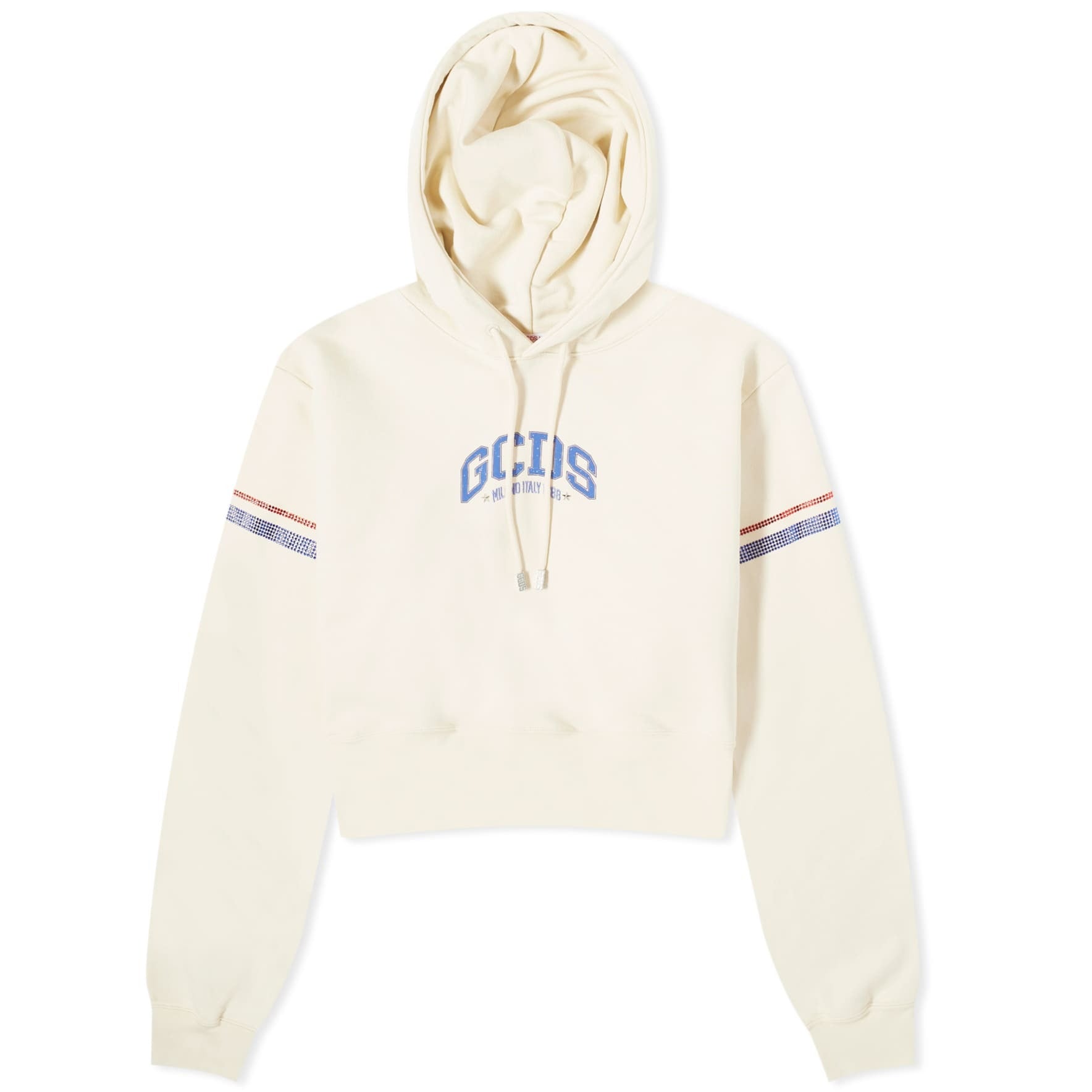 GCDS Logo Cropped Hoodie, cream