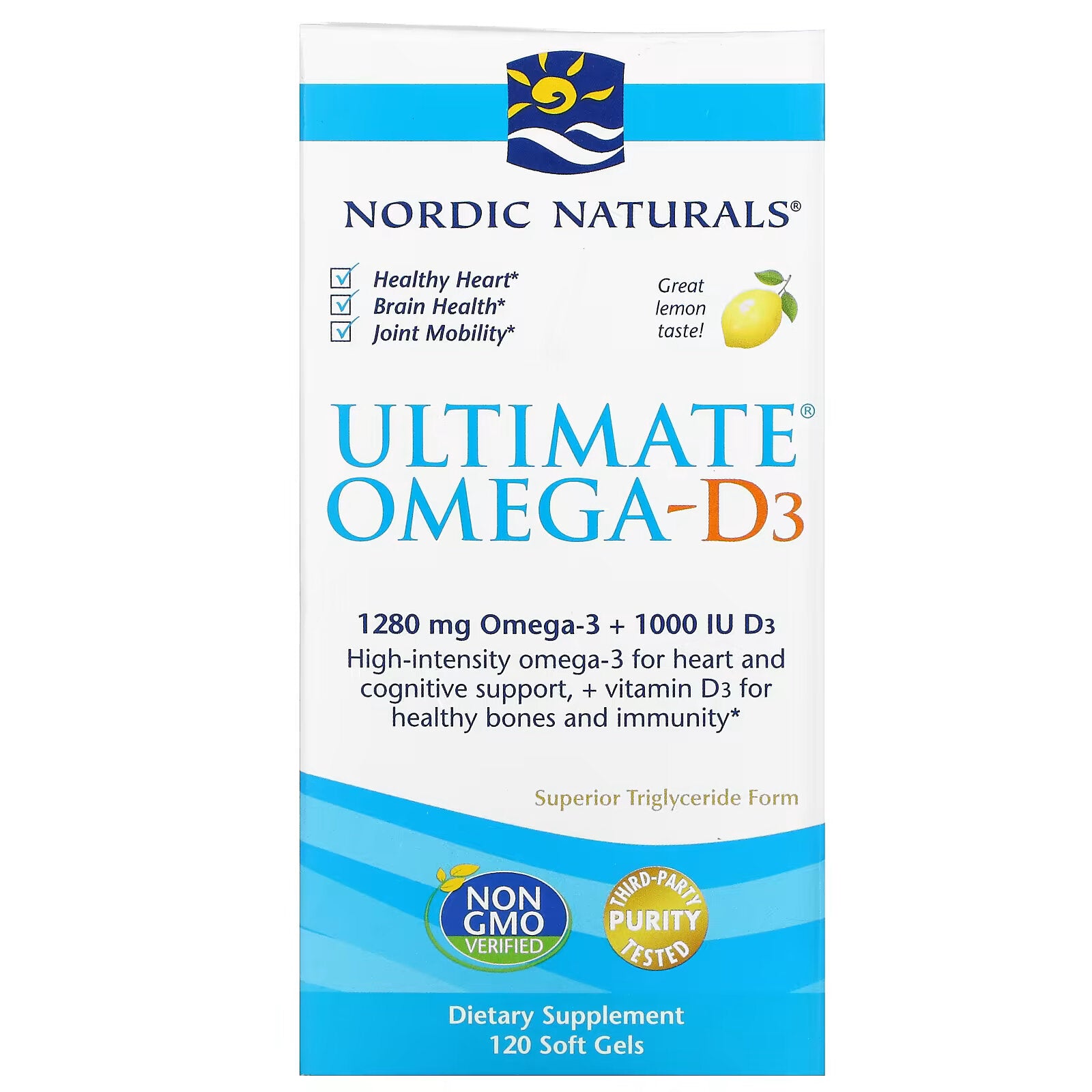 Nordic Naturals, Ultimate Omega-D3، ليمون، 1000 مجم، 120 كبسولة