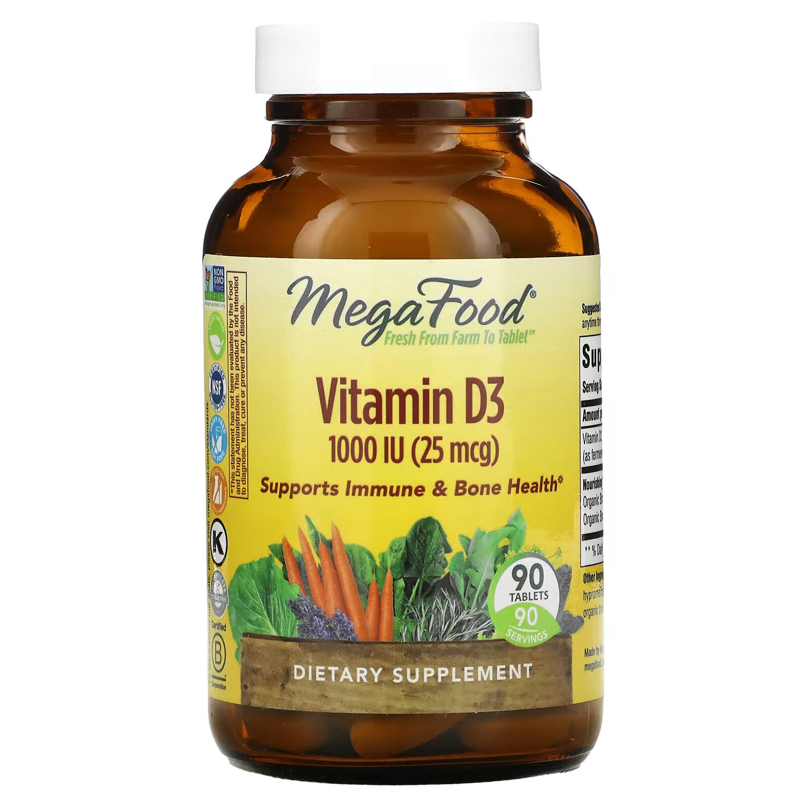 MegaFood, vitamin D3, 1000 IU, 90 tablets